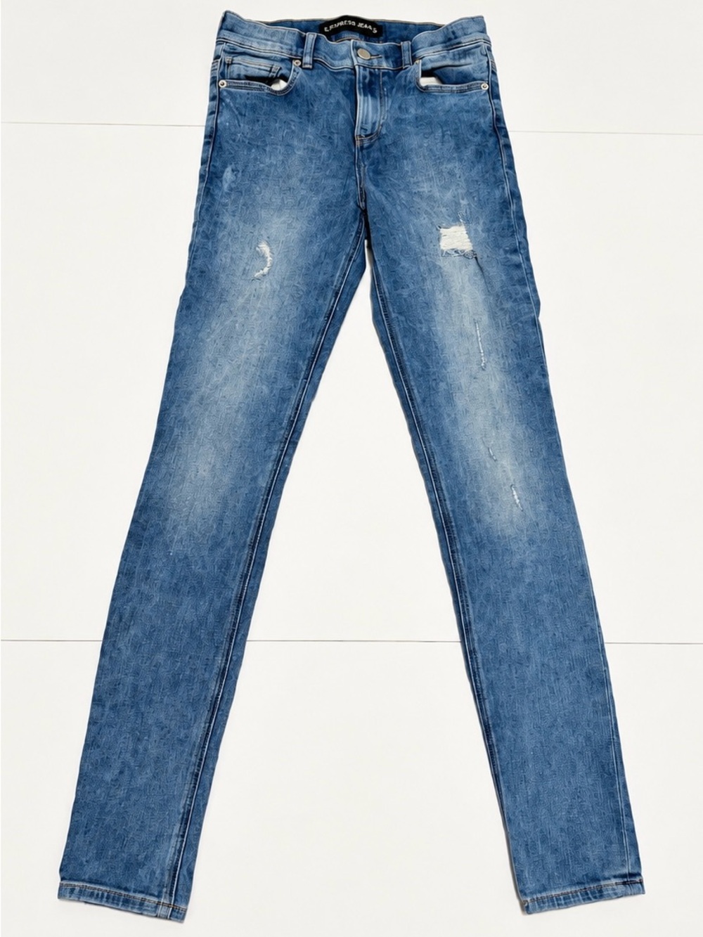 Express Women's Skinny Jeans - Light Blue Distressed
